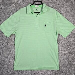 Johnnie O Men Cotton Striped‎ Polo Shirt Size Large Green Golf Office Casual